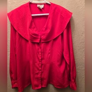 Vintage 80s Ellumina Red Sailor Collar Blouse | Romantic Academia | Size M/L